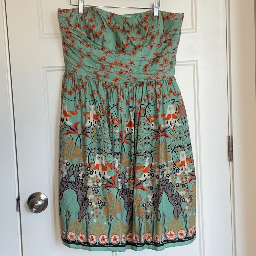 Art Nouveau 100% Silk Green Floral Midi Dress